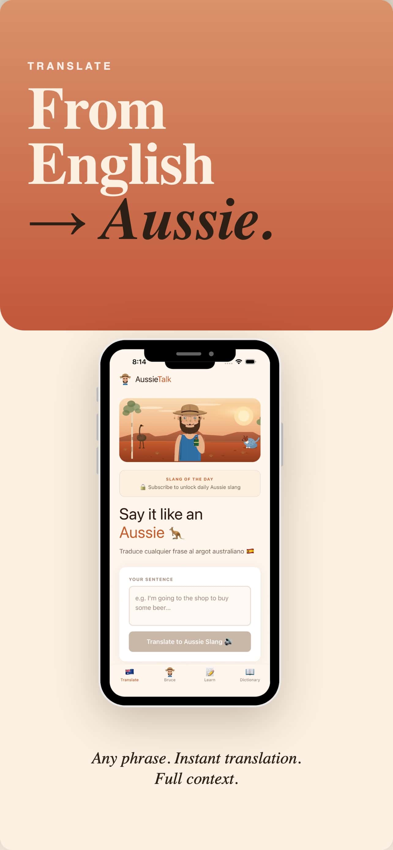 Aussie Talk app screenshot: Translate to Aussie Slang